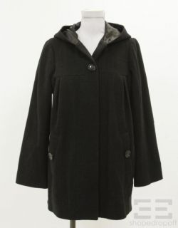 Iro Black Wool Hooded Snap Front Coat Size 1 New
