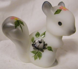  Airbrushed Black Handpainted Gray Rose Solid Glass Squirrel