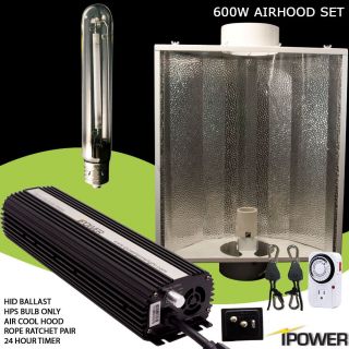 iPower 600 watt 600w Dimmable HPS Grow Light System Air Cool Hood Set