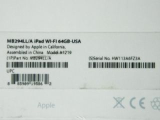 Apple iPad 1st Generation 64GB Wi Fi 9 7in Black MB294LL A