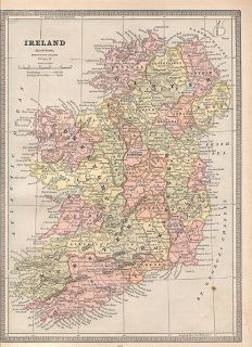 Ireland Antique Map Authentic 126 Years Old Made in 1885