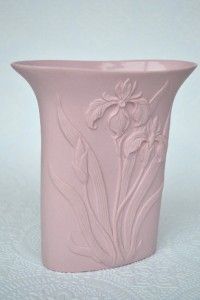 Lovely Pink Vintage Jasperware Iris Flower Floral Vase Japan