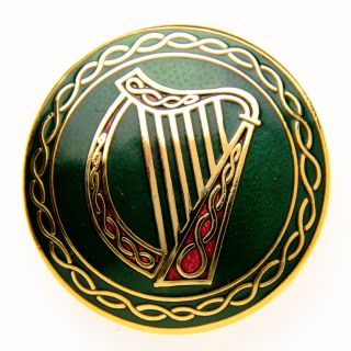 IRISH DANCE MUSIC CELTIC KNOT HARP BROOCH PIN GOLD PLATED LADIES