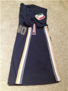  Navy Rhinestones Milano V Neck T Shirt Italia Crest Striped
