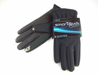 Isotoner Mens Winter Gloves Black Smart Touch NWT $50 Nylon Non slip