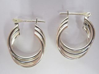 Italian Sterling Silver Triple Hoop Earrings With Post *