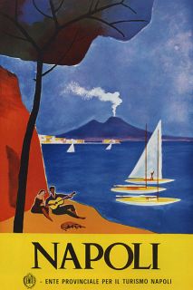 Napoli Guitar Player Beach Italy Vintage Repro Poster