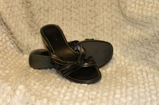black leather open toe slip on Italian Shoemakers sandals 8 M women 39