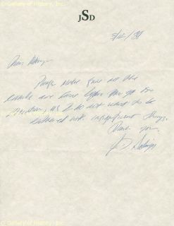 Salinger Autograph Letter Signed 03 12 1989
