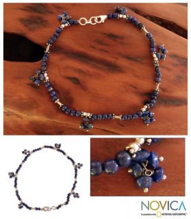 Blue Berries~Lapis Lazuli & .925 Sterling Silver Beaded Anklet~Novica