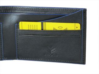 Fold Mens Leather Wallet Clearcut in Black with Blue Trim