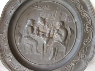 Pewter Pressed Old Plate 3 Men Medieval Setting J R