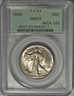  Silver Walking Liberty Half Dollar PCGS MS 67 Jack Lee OGH Nice