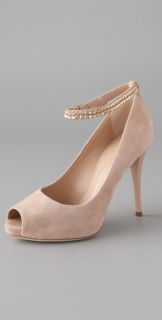 Giuseppe Zanotti Peep Toe Suede Pumps with Crystals