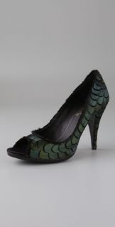Pedro Garcia Michelle Peep Toe Pumps with Feathers