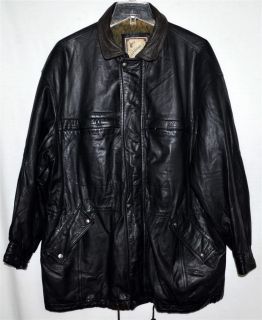  Luciano Black Soft Thick Leather Mens Long Jacket Coat Sz L