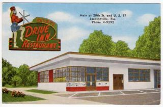 Linen Postcard Bailey’s Drive Inn Restaurant~Jacksonville, Florida