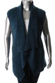 Karen Scott New Blue Marled Open Front Casual Sweater Vest Plus 2X