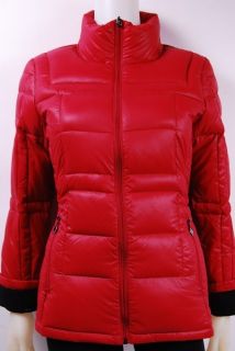 New Calvin Klein Womens Full Zip Premium Down Packable Jacket in Red