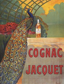 Gognac Jacquet Peacock Bird Drink Vintage Repro Poster