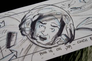 This board features a sketch of a scene featuring Jim Lovell in the