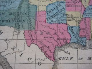 Original Hand Color 1854 Map United States Western Territories Texas