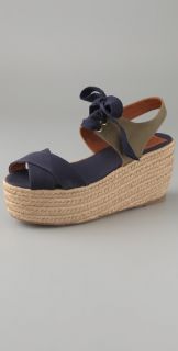 Tory Burch Contrast Canvas Wedge Espadrilles