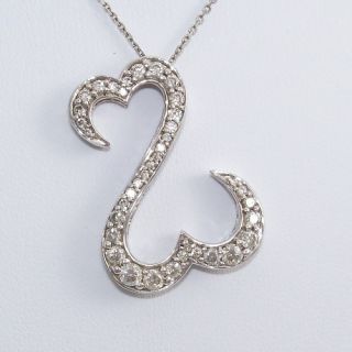 Jane Seymour 14K Solid White Gold 1ct Diamond Open Heart Necklace 18