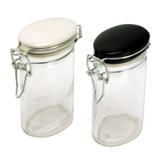 2pc Glass Spice Storage Jars  Seal Tight Ceramic Lid   Unique Oval