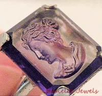 Otsby Barton Vintage Sterling Purple Art Glass Cameo Ring Sz 7 5