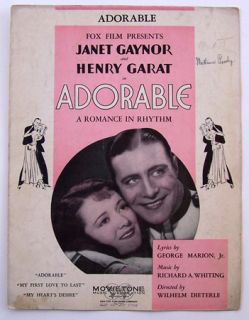 Janet Gaynor Adorable A Romance in Rhythm Sheet Music Henry Garat 1933