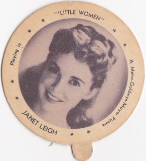Janet Leigh 1940s Dixie Cup Ice Cream Movie Star Lid Velvet Ice Cream