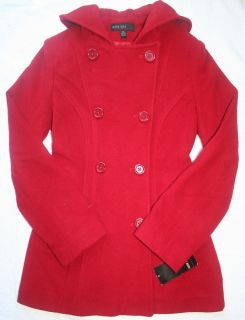 Jason Kole Red Hooded Wool Peacoat Jacket New s XS