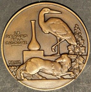 Animal The Fox and The Stork Bronze Medal by Jean Vernon