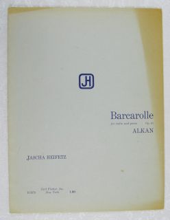 Old Jascha Heifetz Bacarolle Violin Sheet Music C1968