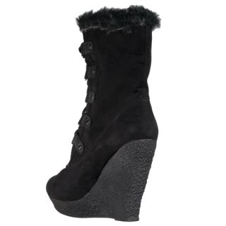 New Wild Diva Womens Jayma Wedge Heel Faux Fur Trimmed Boots