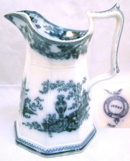 Old W Adams and Sons Blue and White Jeddo Ironstone Pitcher