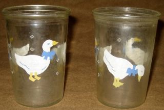 Antique Vintage Jelly Juice Jar Glasses Glass 1950s White Ducks Blue