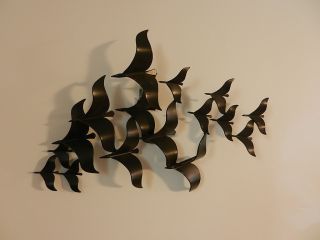 Pair Curtis Jere Metal Wall Sculptures Birds in Flight Signed