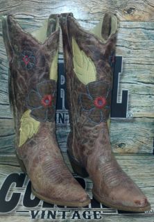 Corral Ladies Cognac Crater with Daisy Inlay Cowboy Boots A2048