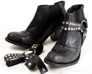 JEFFREY CAMPBELL NATION H MOTORCYCLE STUDDED BOOTS W REMOVABLE HARNESS