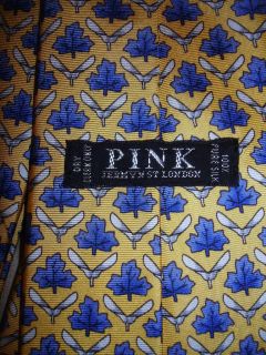 Thomas Pink Jermyn St London Blue Yellow Maple Leaf Silk Tie 57 Minty