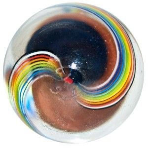 Glass Marble Rolf Wald Goldstone Cobalt Corkscrew w Rainbow