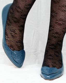 Jessica Bennett Teal Blue Patent Leather Almond Toe Heart Low Heels SZ