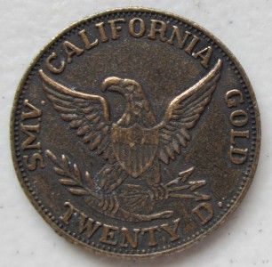 1851 SMV California Gold Twenty Dollar Baldwin Coin Token