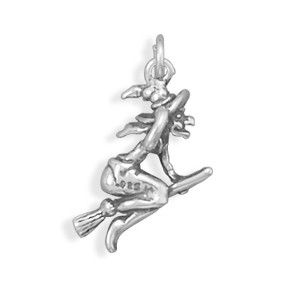 Sterling Silver Oxidized Witch Charm Pendent Halloween Jewelry