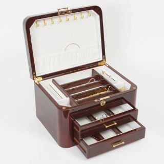 Handcrafted Exotic Bubinga Wooden Jewelry Box Chest High Gloss Storage