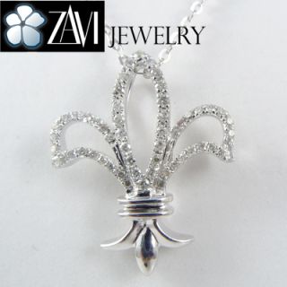 25ct Fleur de Lis Diamond Pendant Necklace 18K White