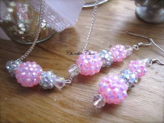 Pink Diamante Shamballa Bead Swarovski Crystal Necklace Pendant Chain