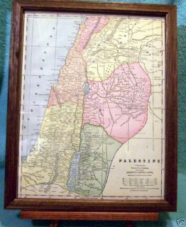 Antique Framed Map of Palestine Beautiful 1896 Map